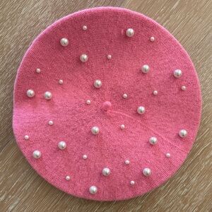Pink Beret with Pearl Accents